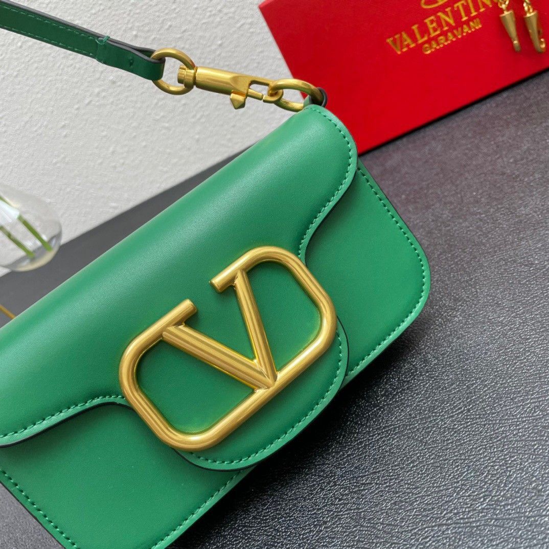 Valentino Loco Small Shoulder Bag In Green Calfskin