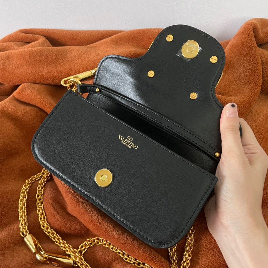 Valentino Loco Small Shoulder Bag In Black Calfskin