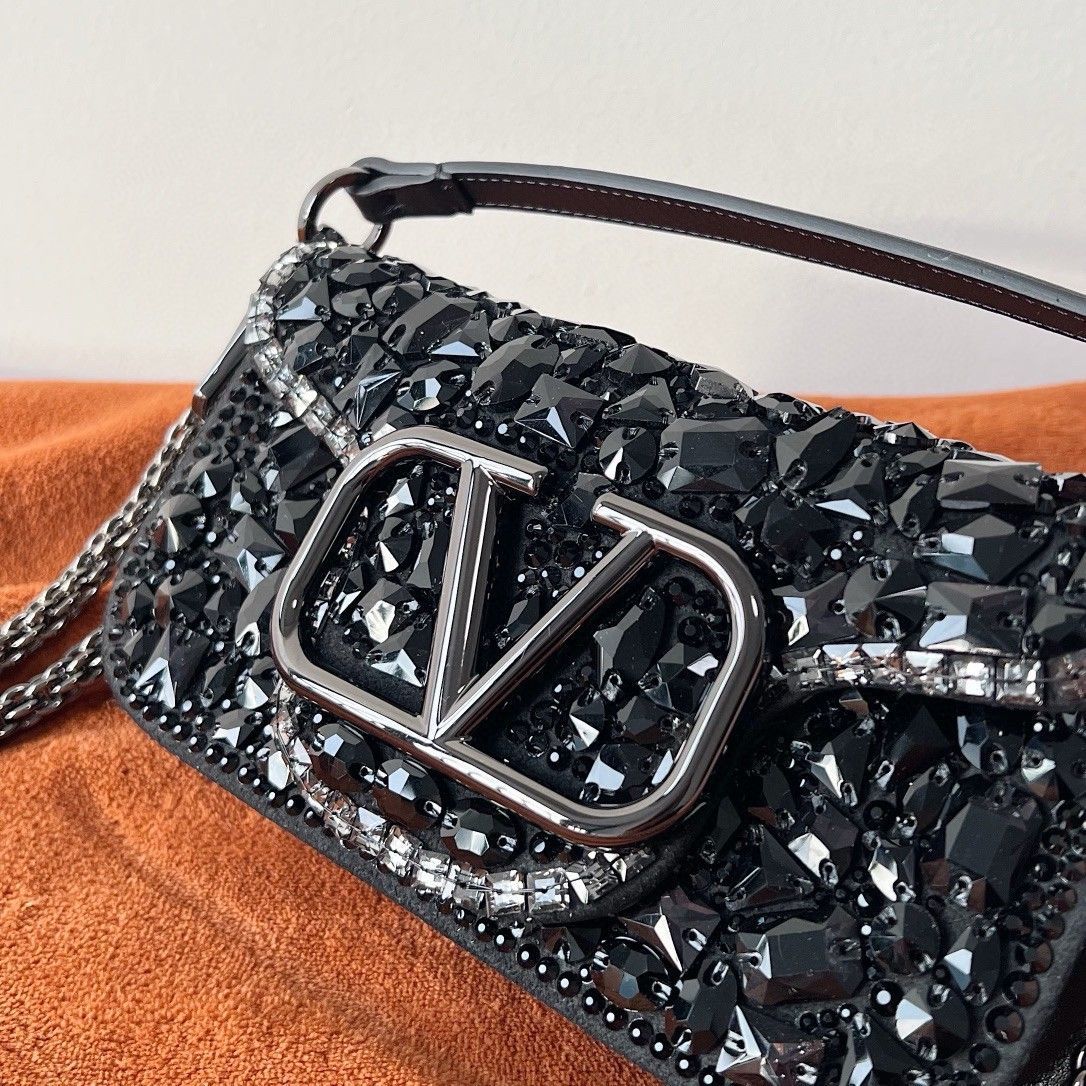 Valentino Small Loco Shoulder Bag with Black Crystals