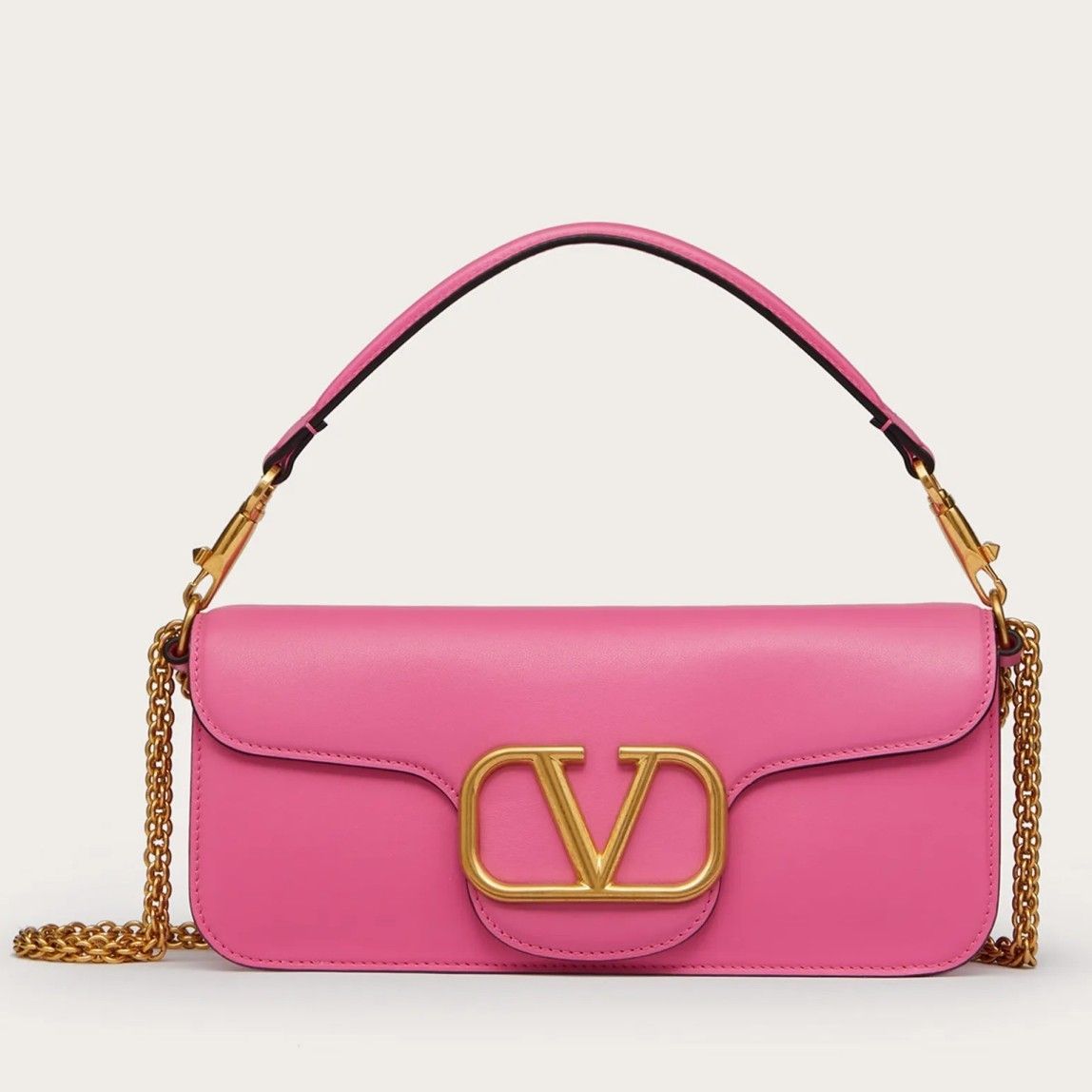 Valentino Loco Large Shoulder Bag In Pink Calfskin