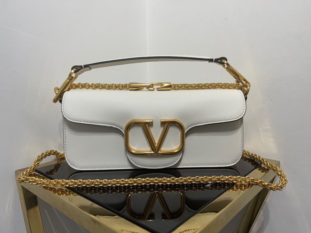 Valentino Loco Large Shoulder Bag In White Calfskin