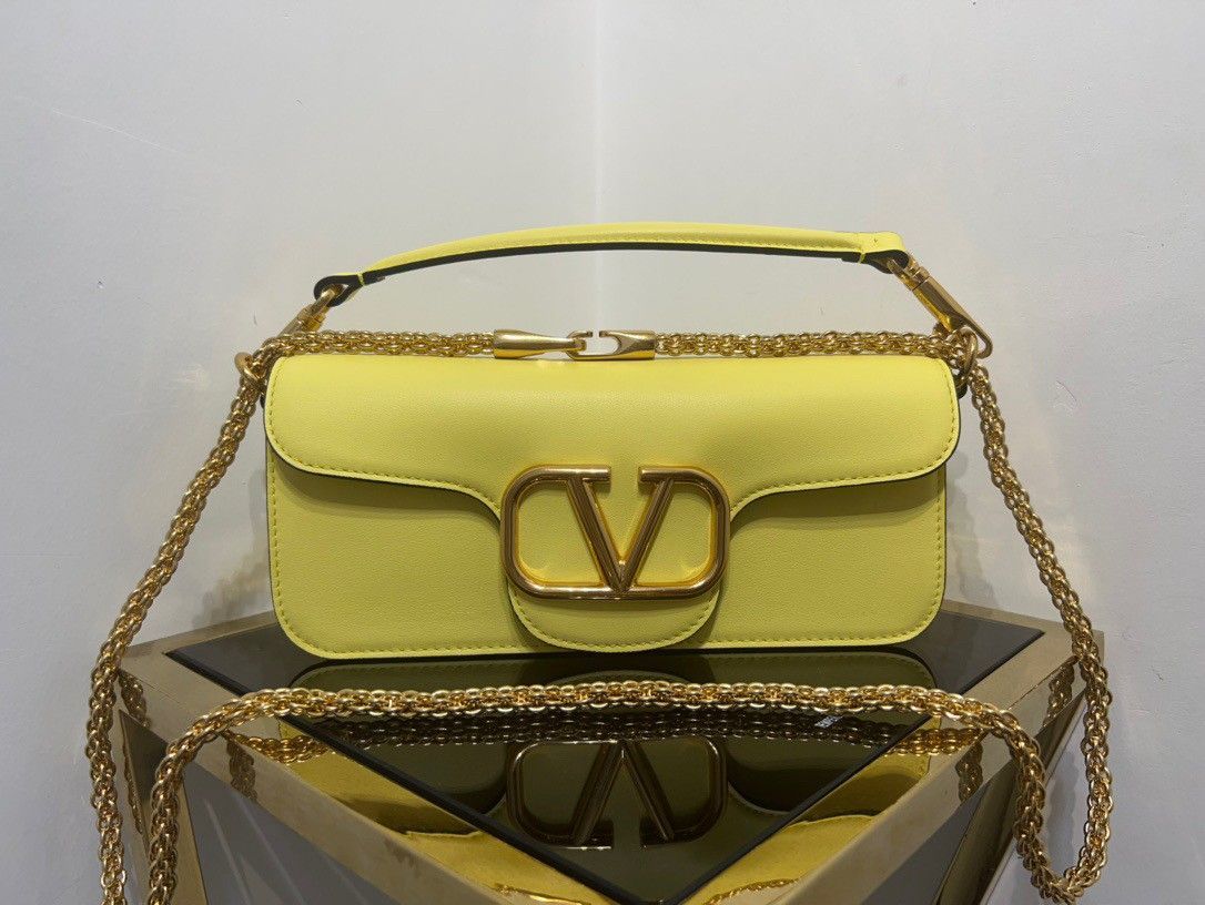 Valentino Loco Large Shoulder Bag In Yellow Calfskin