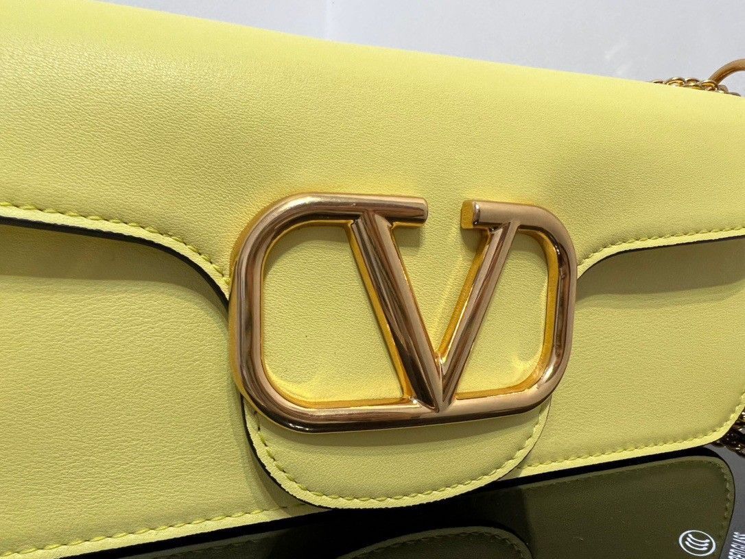 Valentino Loco Large Shoulder Bag In Yellow Calfskin