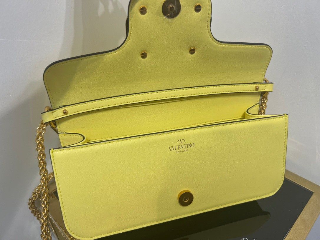 Valentino Loco Large Shoulder Bag In Yellow Calfskin