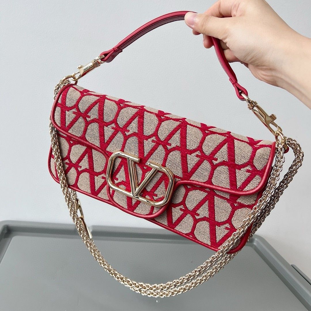 Valentino Large Loco Shoulder Bag in Red Toile Iconographe