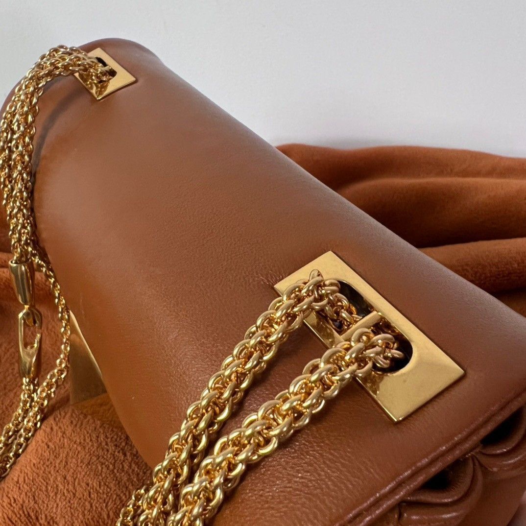 Valentino One Stud Chain Bag In Brown Nappa Leather