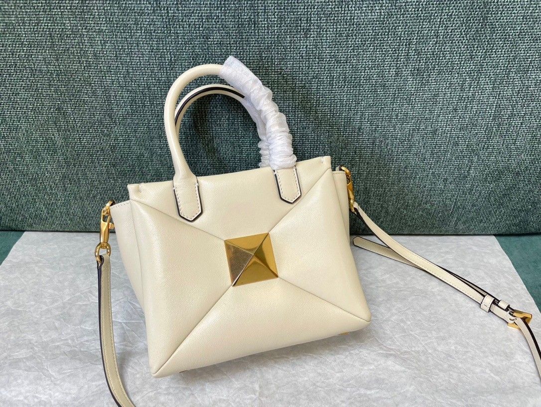 Valentino One Stud Top Handle Bag In White Nappa Leather