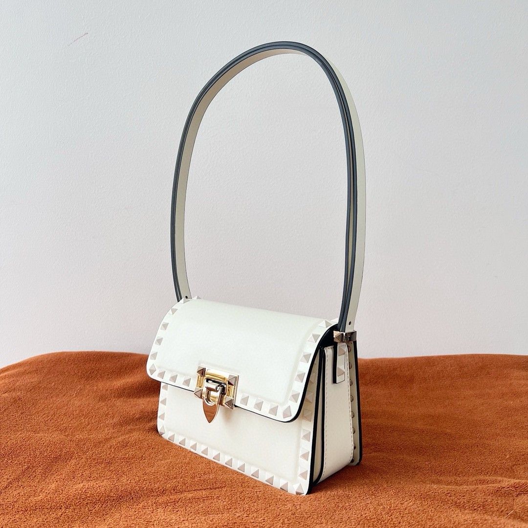 Valentino Rockstud23 Small Shoulder Bag in White Calfskin