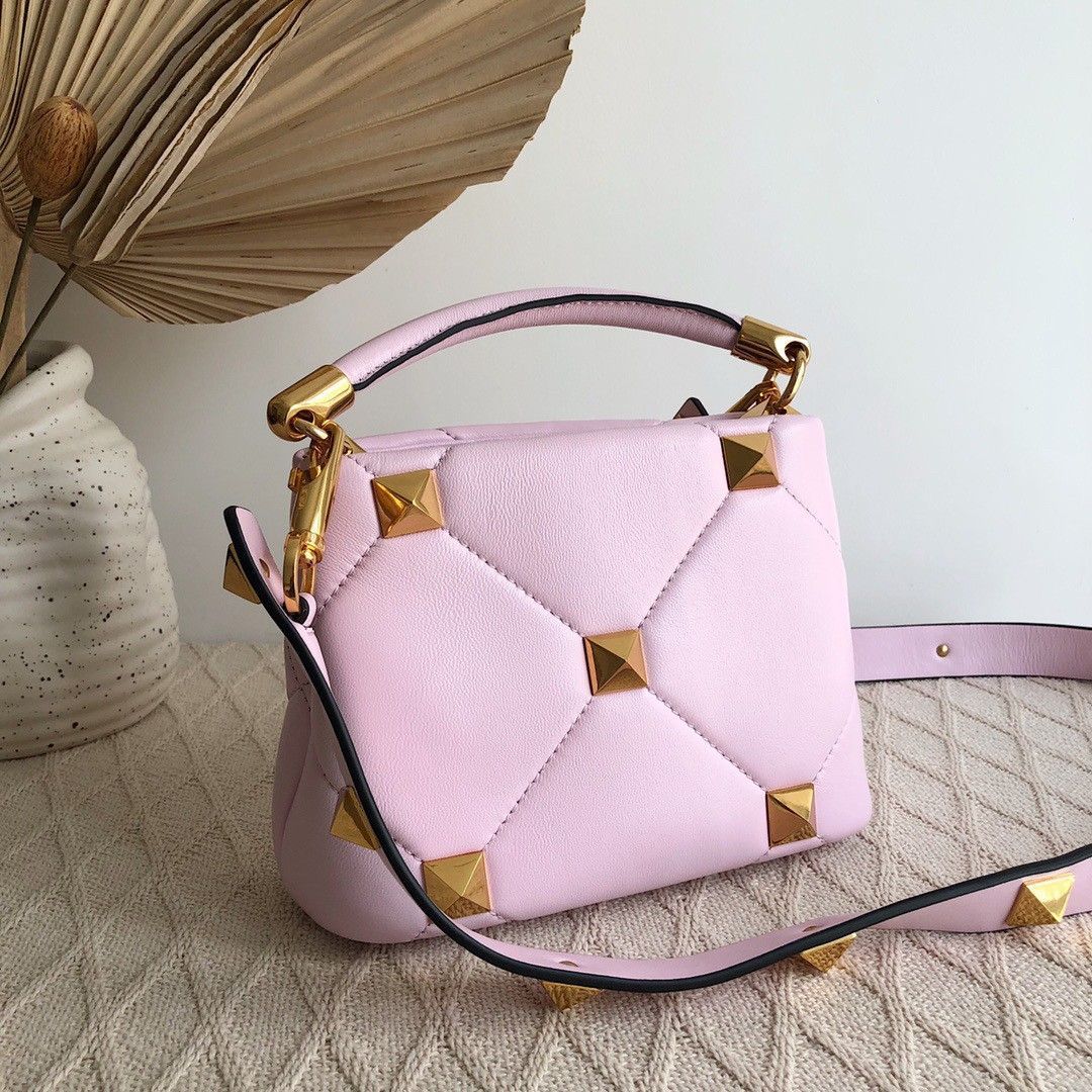 Valentino Roman Stud Mini Handle Bag In Pink Nappa Leather