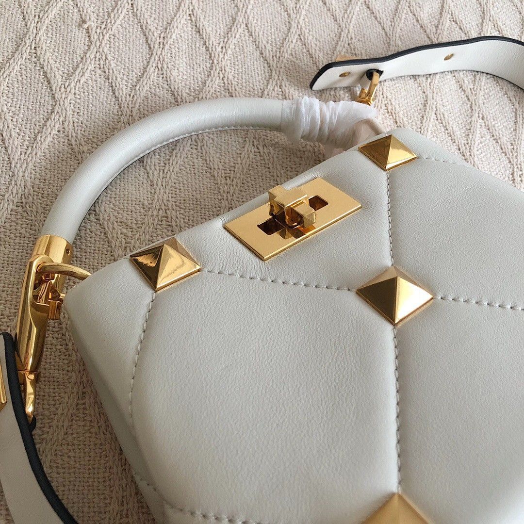 Valentino Roman Stud Mini Handle Bag In White Nappa Leather