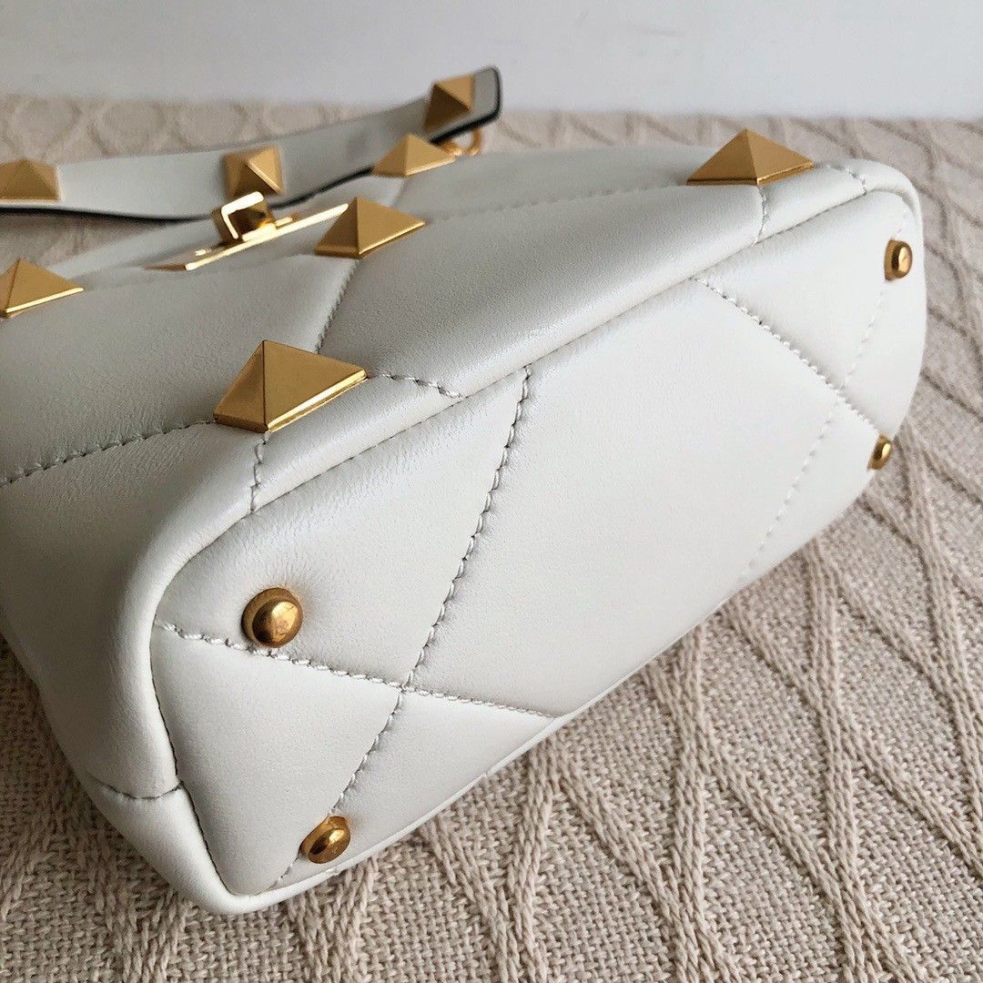 Valentino Roman Stud Mini Handle Bag In White Nappa Leather