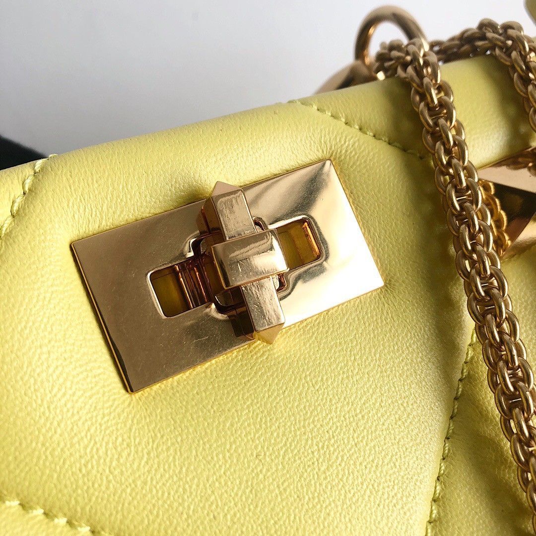 Valentino Roman Stud Small Handle Bag In Yellow Nappa Leather