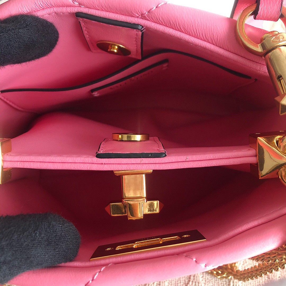 Valentino Roman Stud Small Handle Bag In Pink Nappa Leather