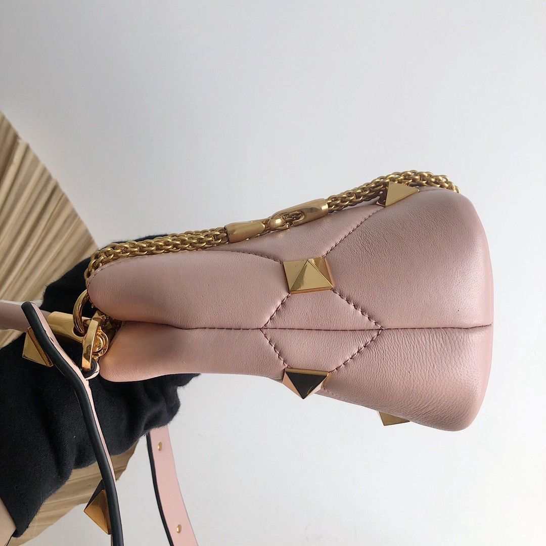 Valentino Roman Stud Small Handle Bag In Rose Cannelle Nappa Leather