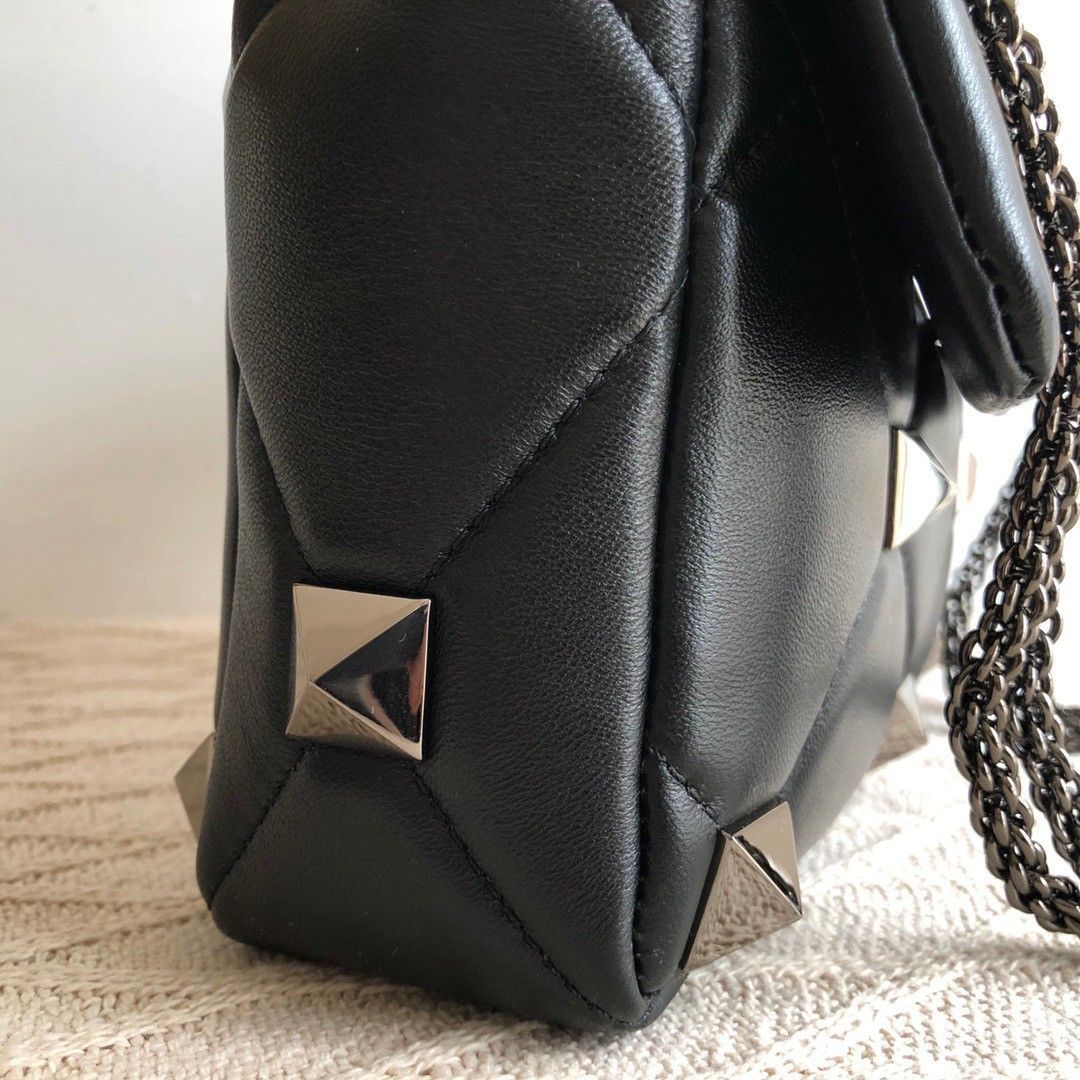 Valentino Roman Stud Medium Chain Bag In Black Nappa Leather