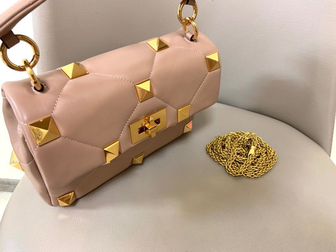 Valentino Roman Stud Medium Chain Bag In Rose Cannelle Nappa Leather