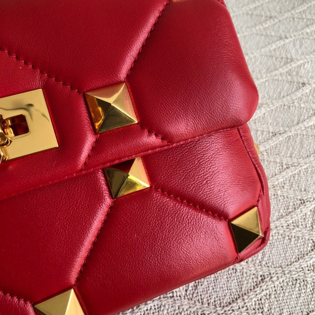 Valentino Roman Stud Medium Chain Bag In Red Nappa Leather