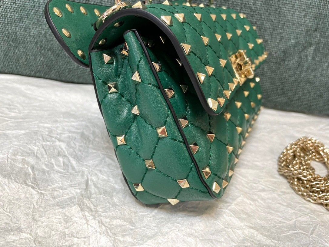 Valentino Rockstud Spike Small Bag In Green Nappa Lambskin