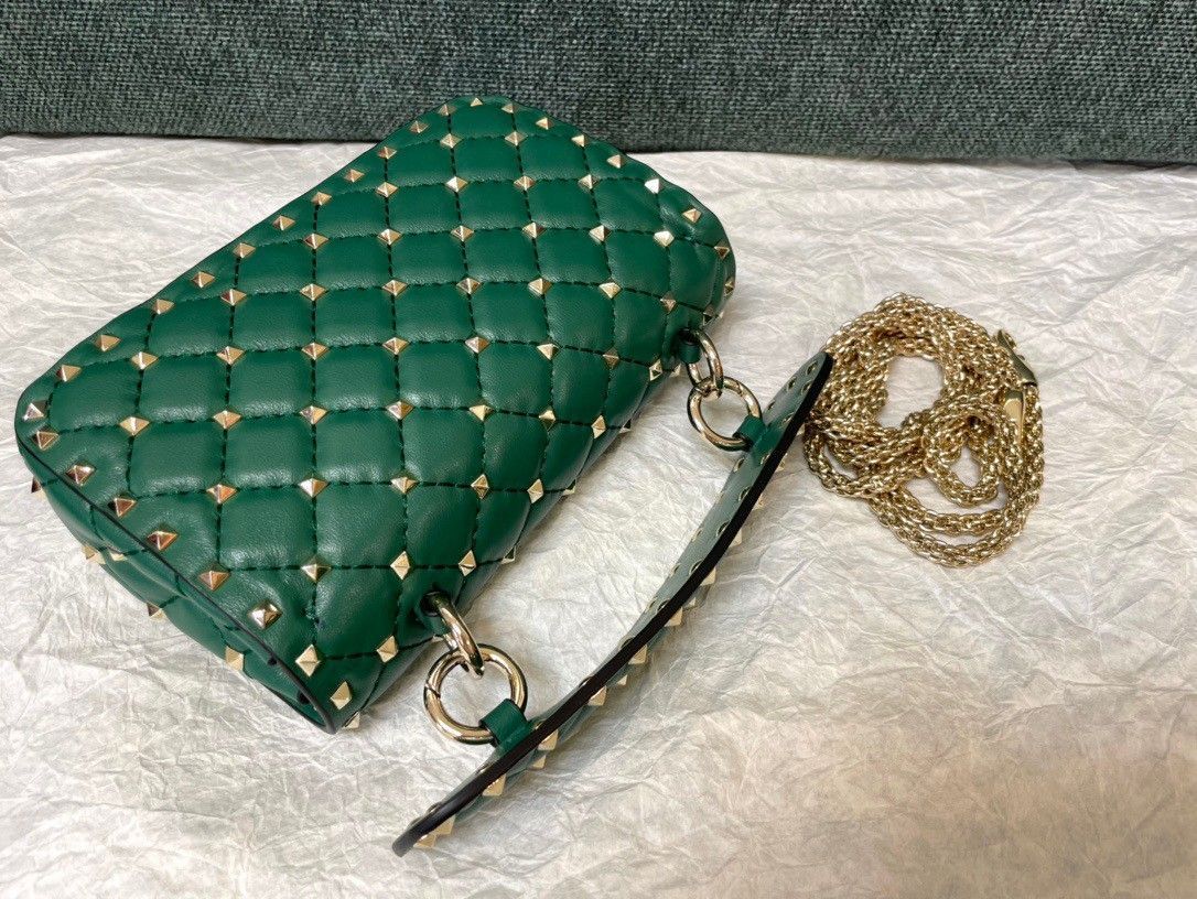 Valentino Rockstud Spike Small Bag In Green Nappa Lambskin