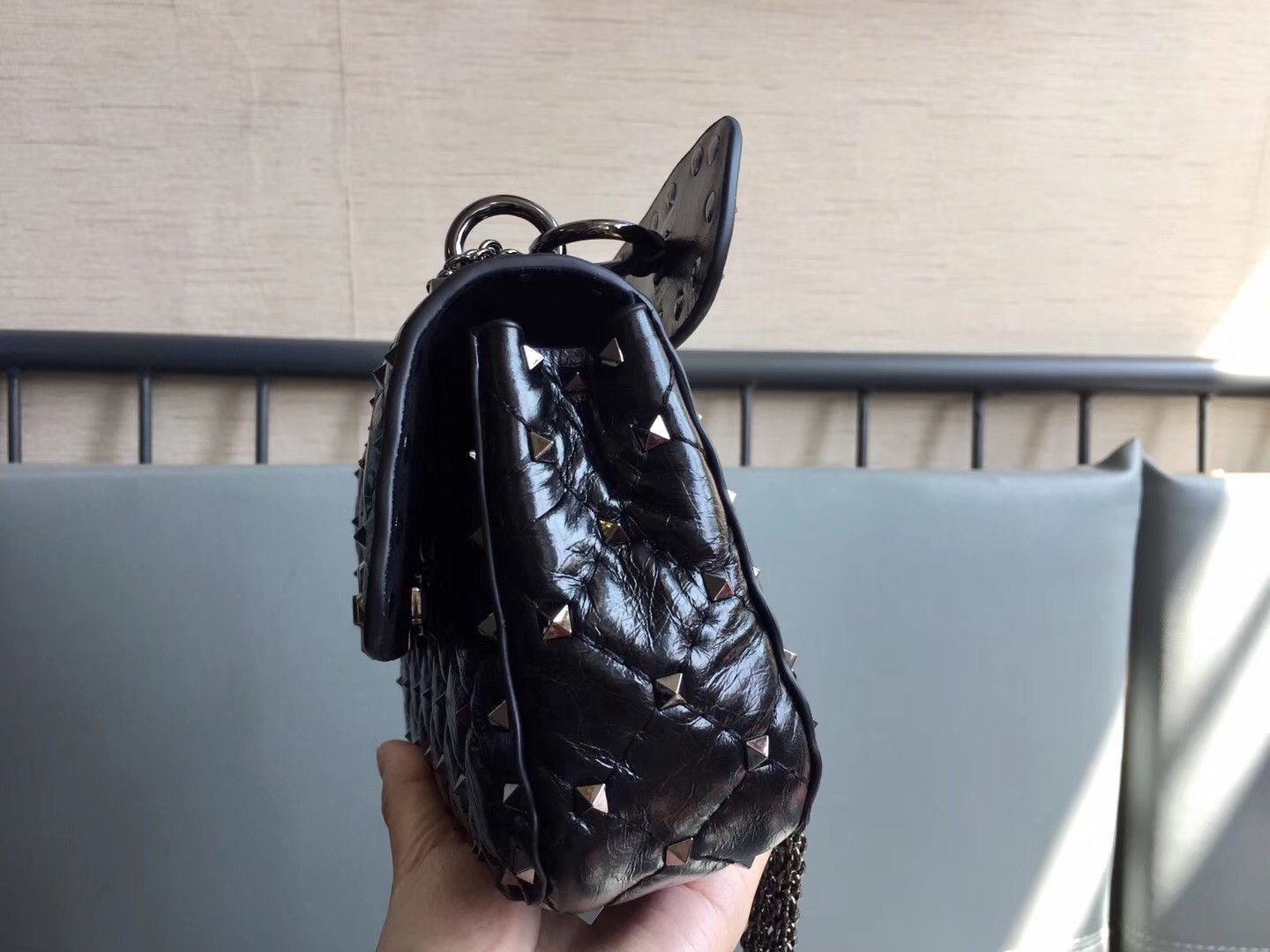 Valentino Rockstud Spike Small Bag In Black Nappa Lambskin