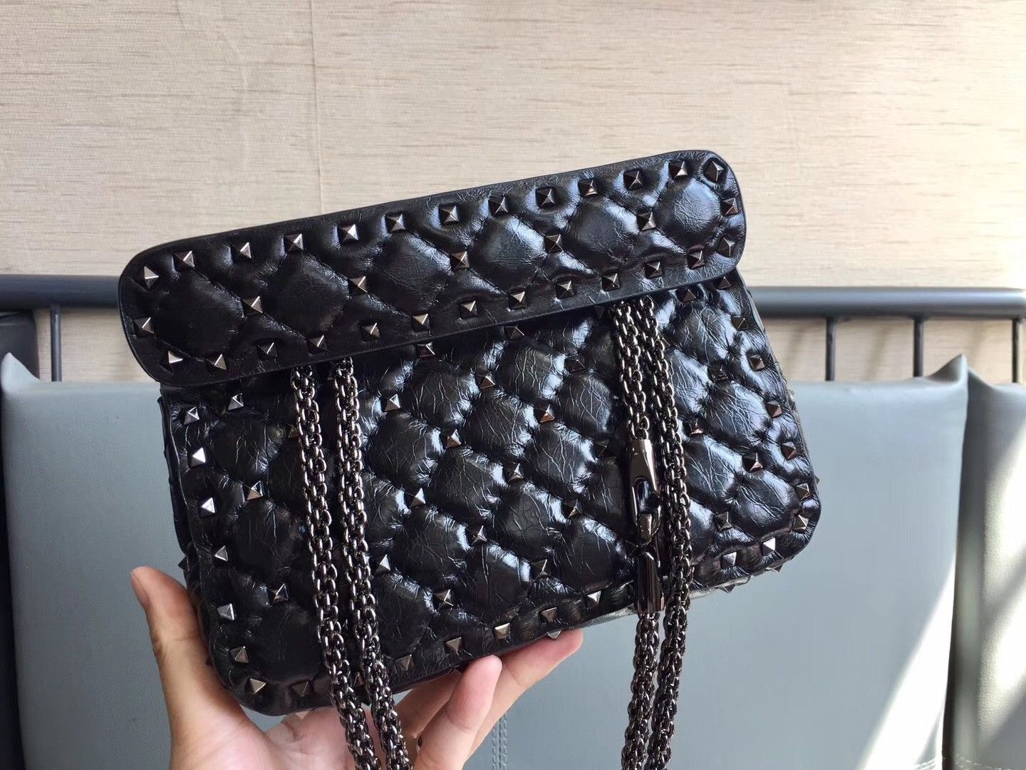 Valentino Rockstud Spike Small Bag In Black Nappa Lambskin