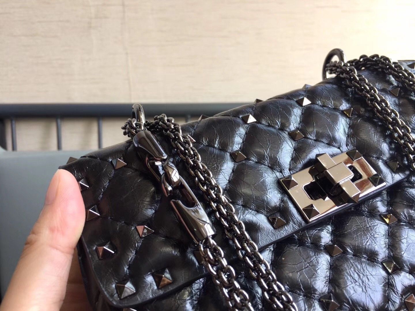 Valentino Rockstud Spike Small Bag In Black Nappa Lambskin