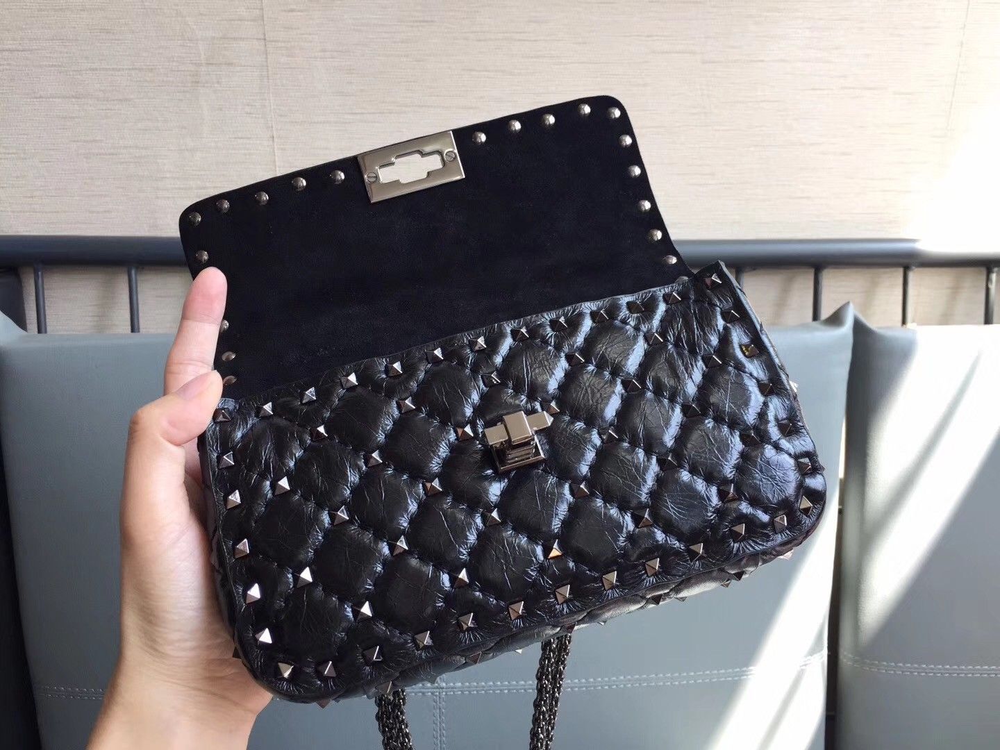 Valentino Rockstud Spike Small Bag In Black Nappa Lambskin