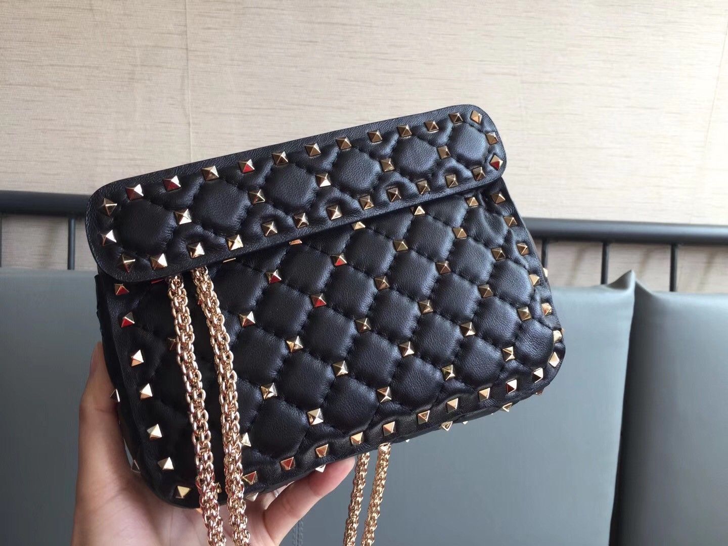 Valentino Rockstud Spike Small Bag In Black Nappa Lambskin