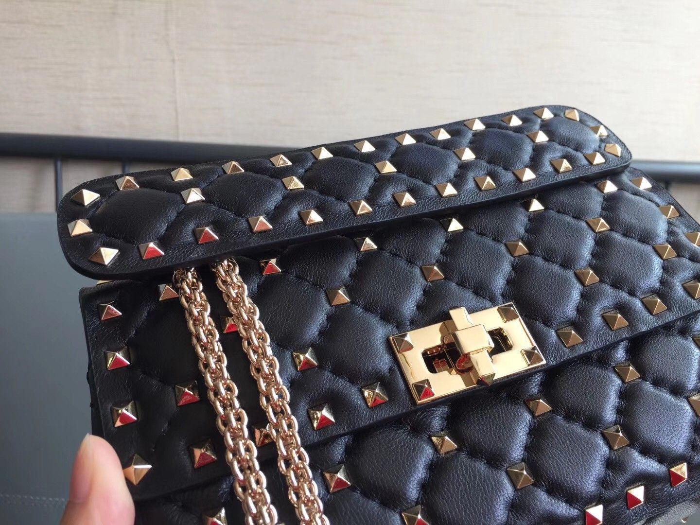 Valentino Rockstud Spike Small Bag In Black Nappa Lambskin