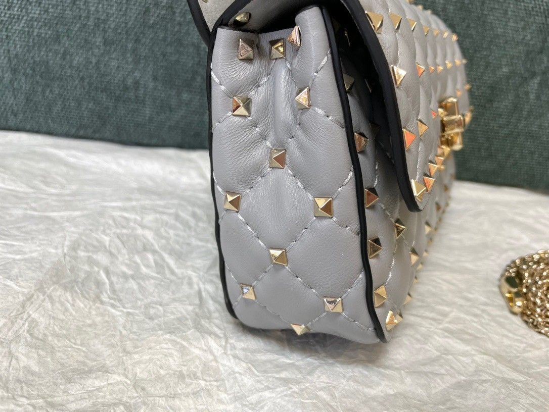 Valentino Rockstud Spike Small Bag In Blue Nappa Lambskin