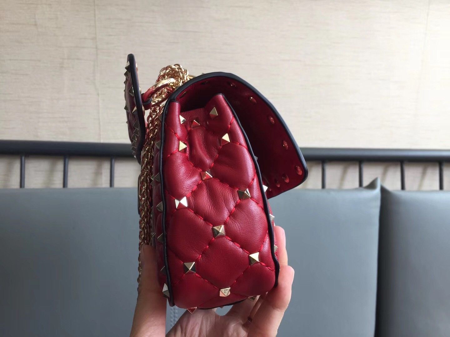 Valentino Rockstud Spike Small Bag In Red Nappa Lambskin