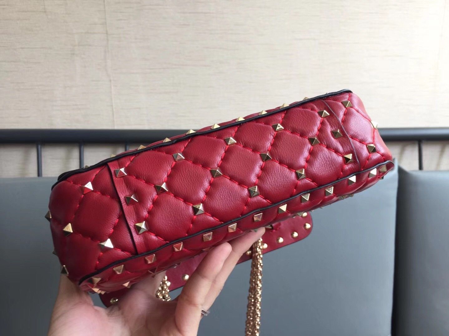 Valentino Rockstud Spike Small Bag In Red Nappa Lambskin