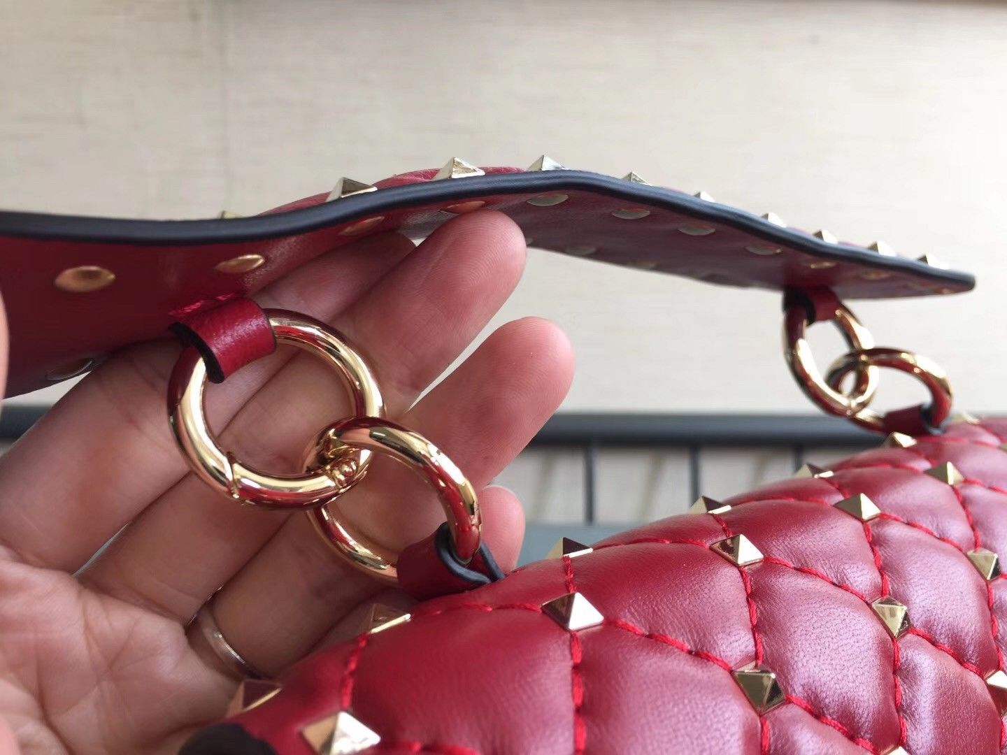 Valentino Rockstud Spike Small Bag In Red Nappa Lambskin