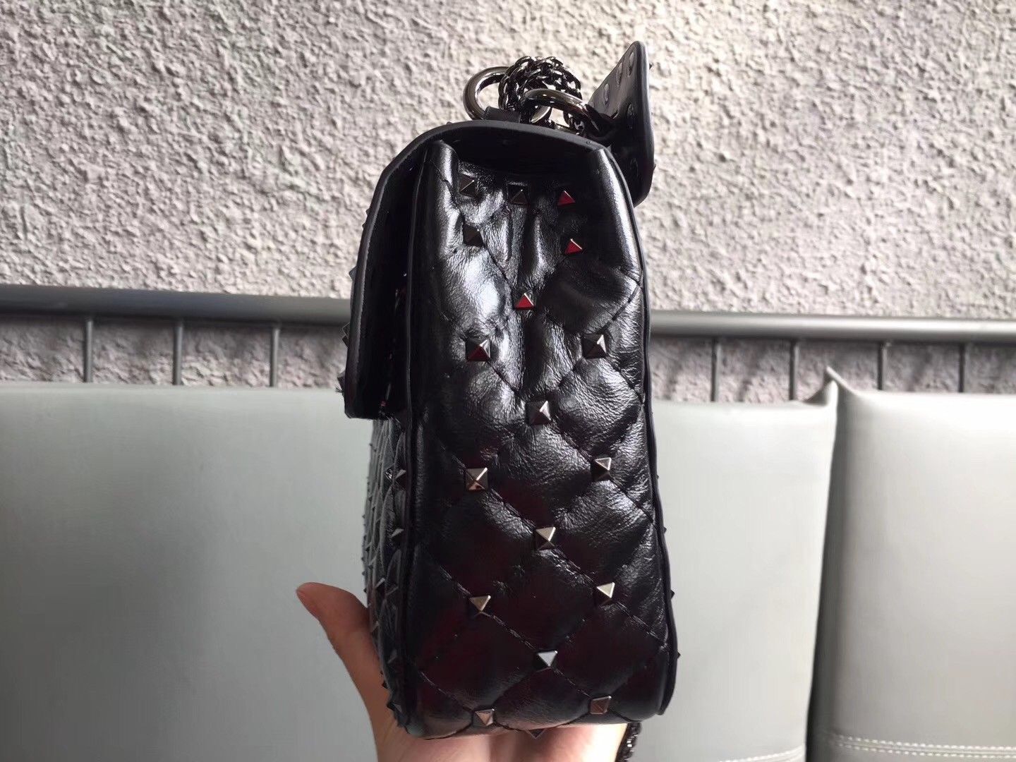 Valentino Rockstud Spike Medium Bag In Black Nappa Lambskin