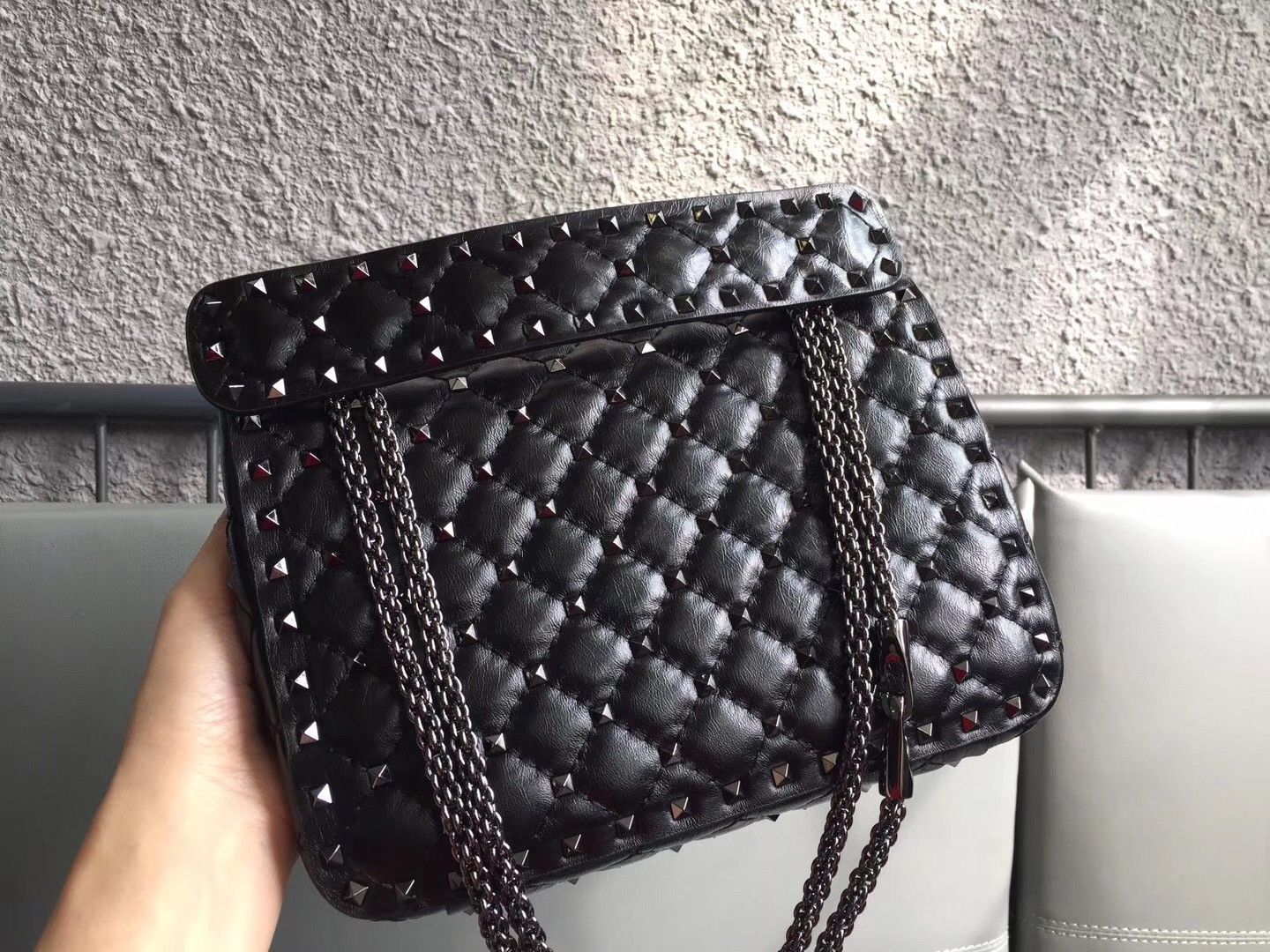 Valentino Rockstud Spike Medium Bag In Black Nappa Lambskin