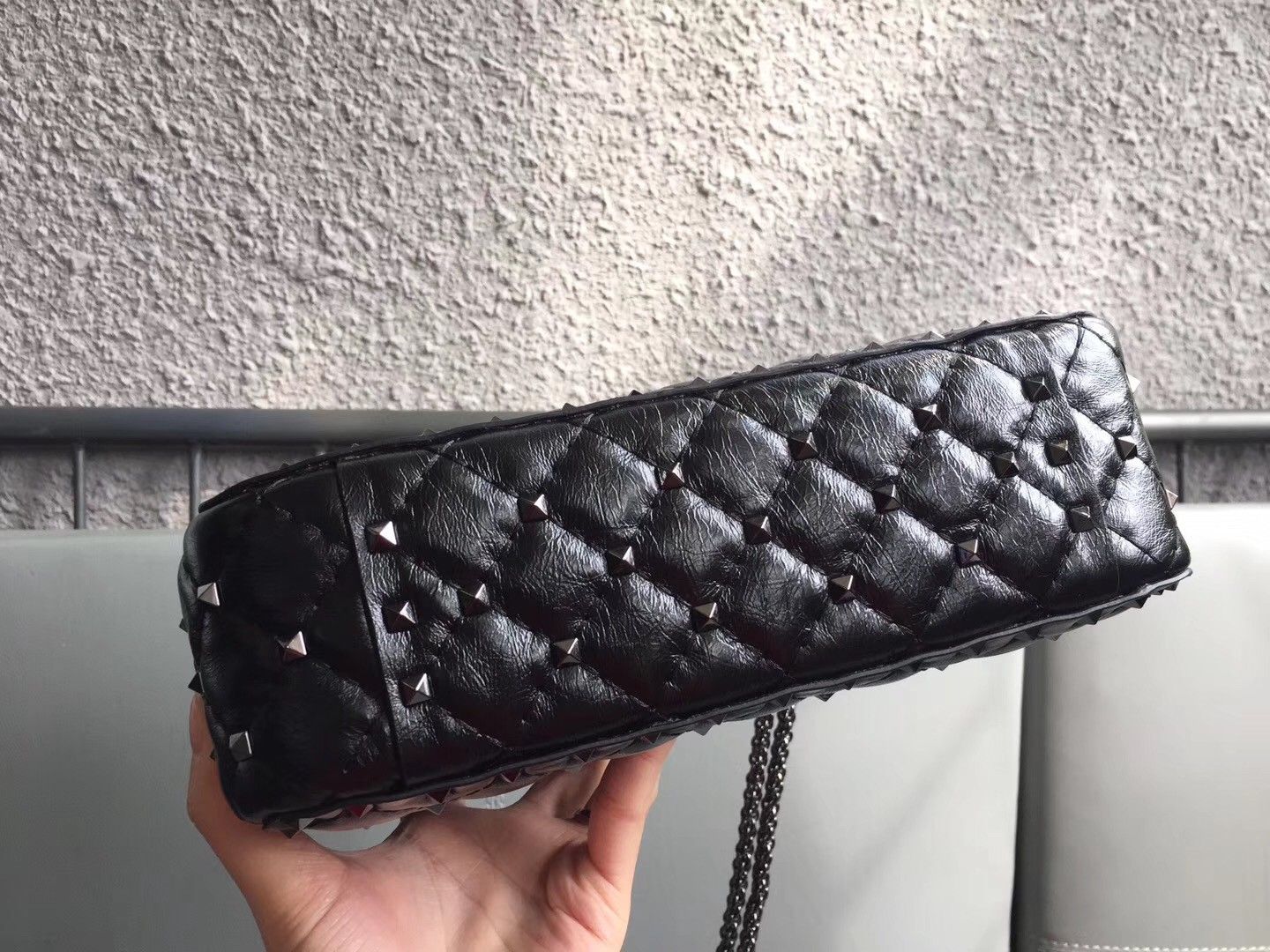 Valentino Rockstud Spike Medium Bag In Black Nappa Lambskin