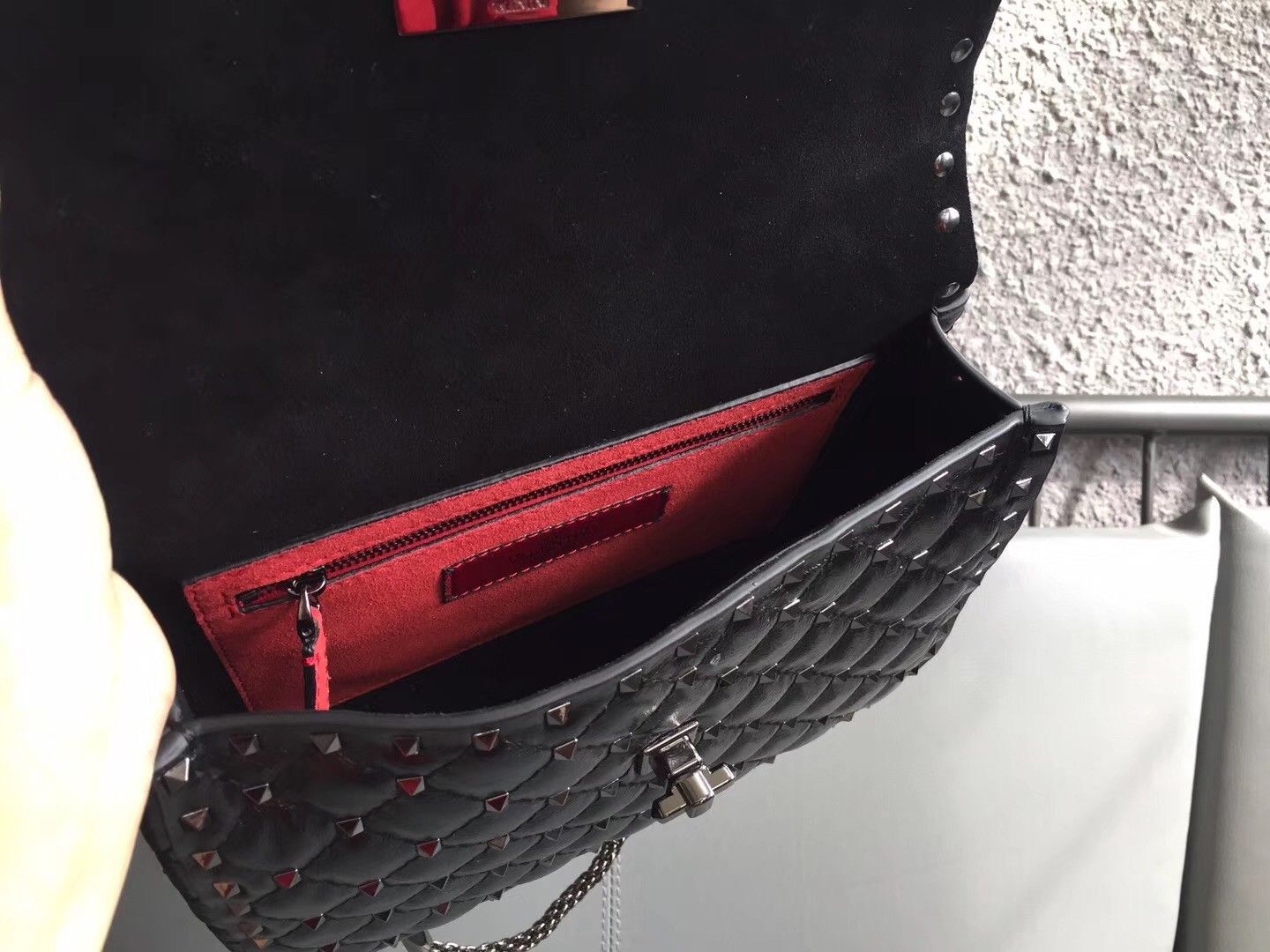 Valentino Rockstud Spike Medium Bag In Black Nappa Lambskin