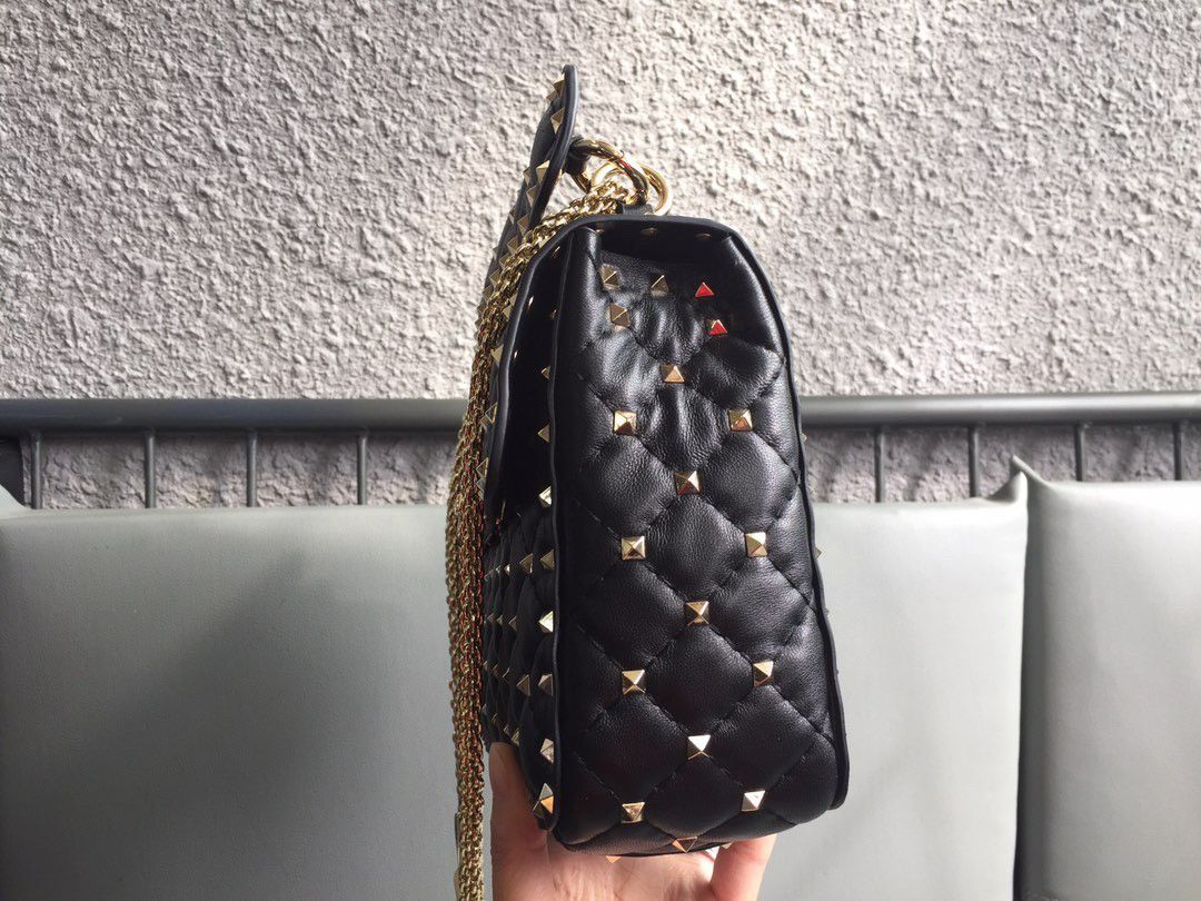 Valentino Rockstud Spike Medium Bag In Black Nappa Lambskin