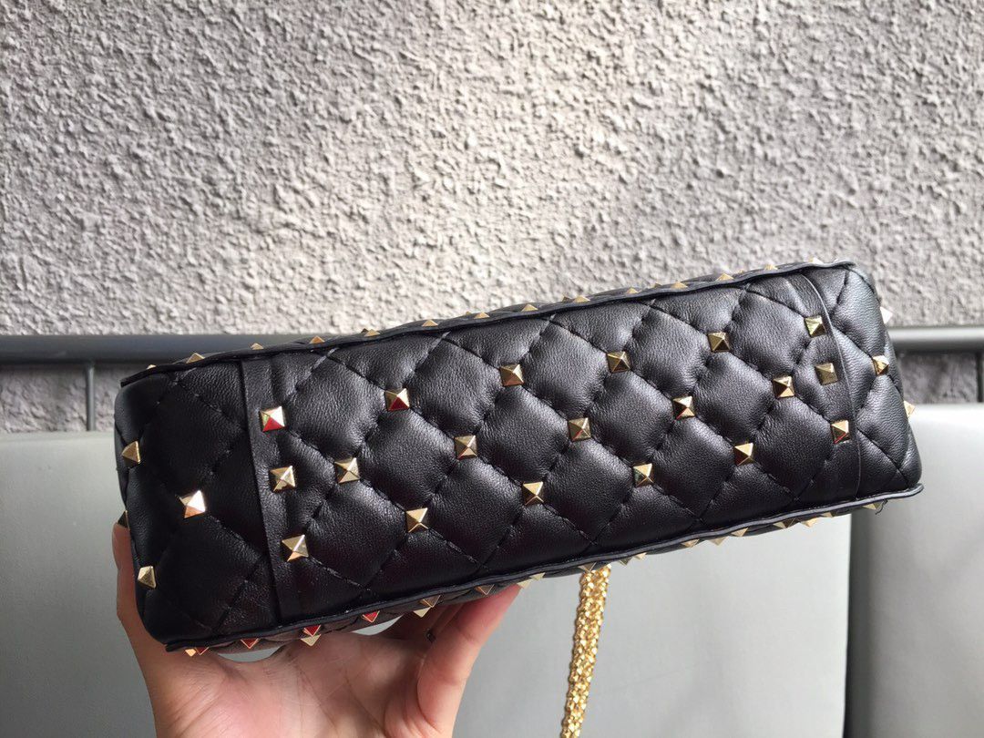 Valentino Rockstud Spike Medium Bag In Black Nappa Lambskin