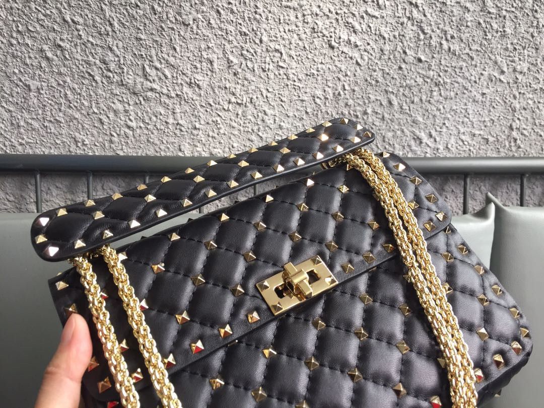 Valentino Rockstud Spike Medium Bag In Black Nappa Lambskin