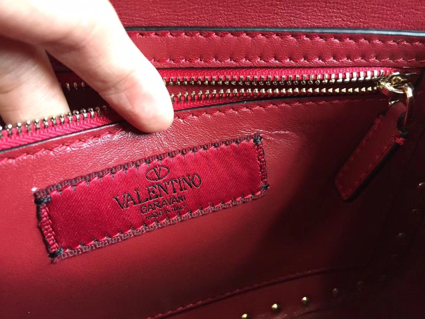 Valentino Rockstud Spike Medium Bag In Red Nappa Lambskin