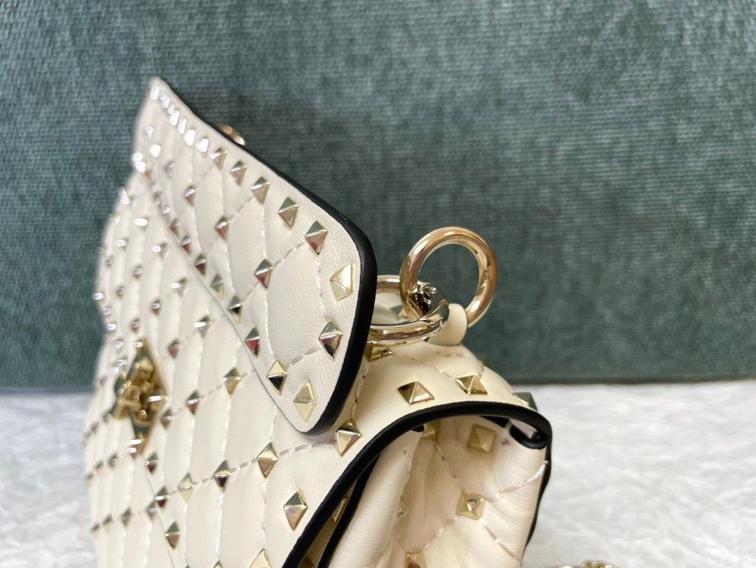 Valentino Rockstud Spike Medium Bag In White Nappa Lambskin