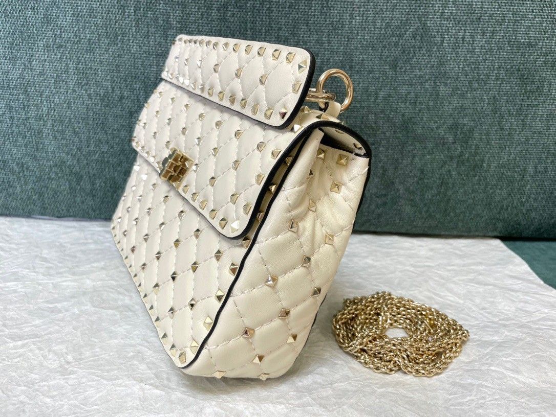 Valentino Rockstud Spike Medium Bag In White Nappa Lambskin