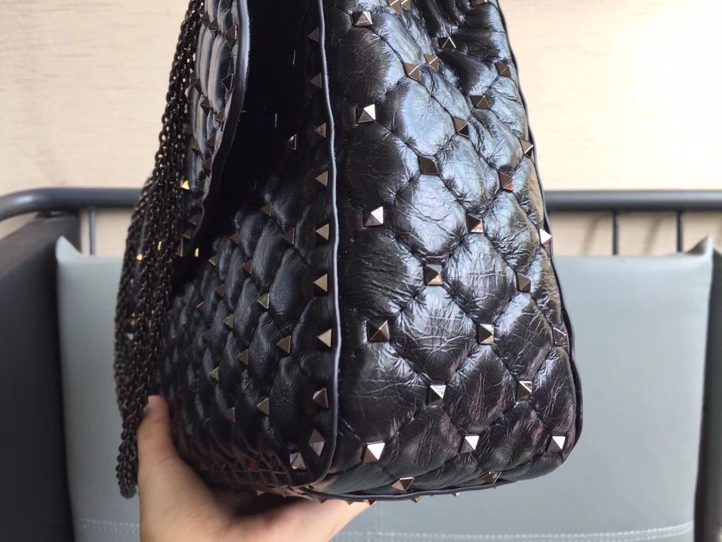 Valentino Rockstud Spike Large Bag In Black Nappa Lambskin