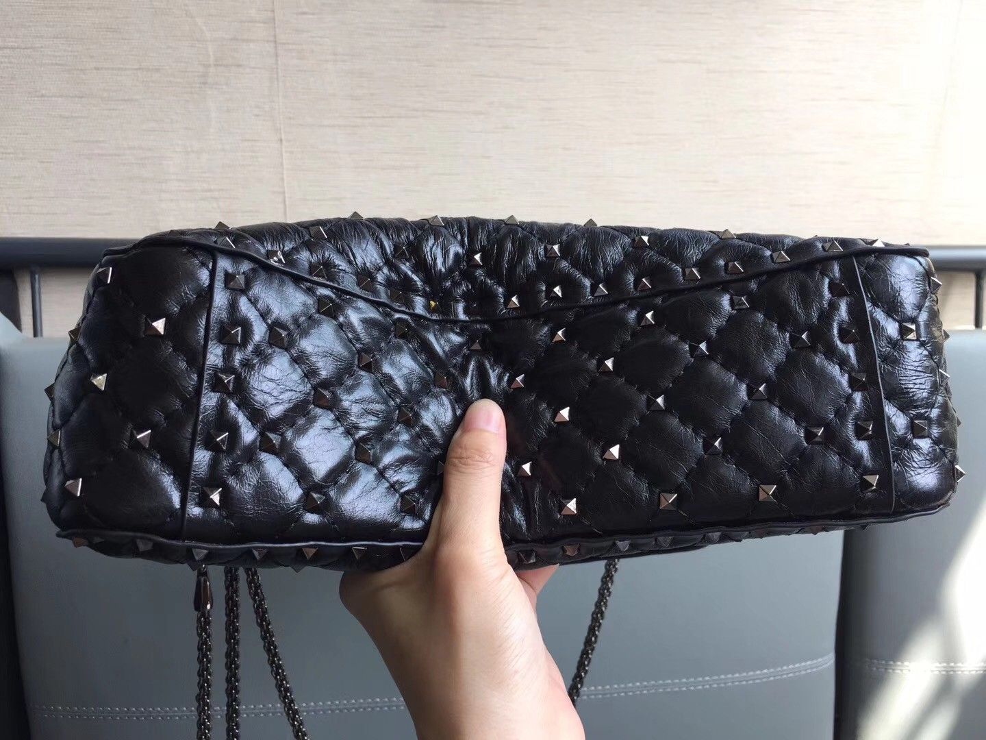 Valentino Rockstud Spike Large Bag In Black Nappa Lambskin