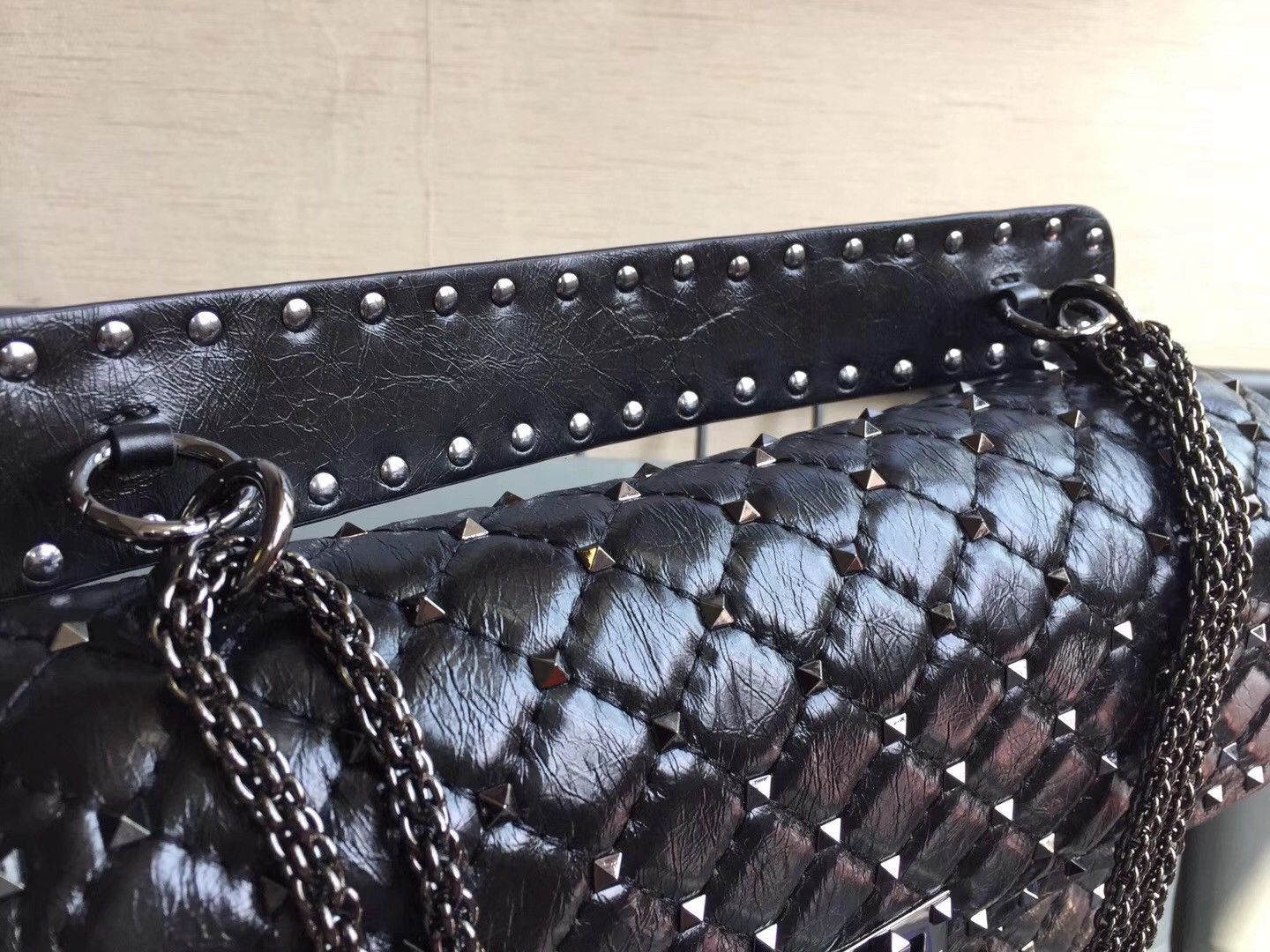 Valentino Rockstud Spike Large Bag In Black Nappa Lambskin