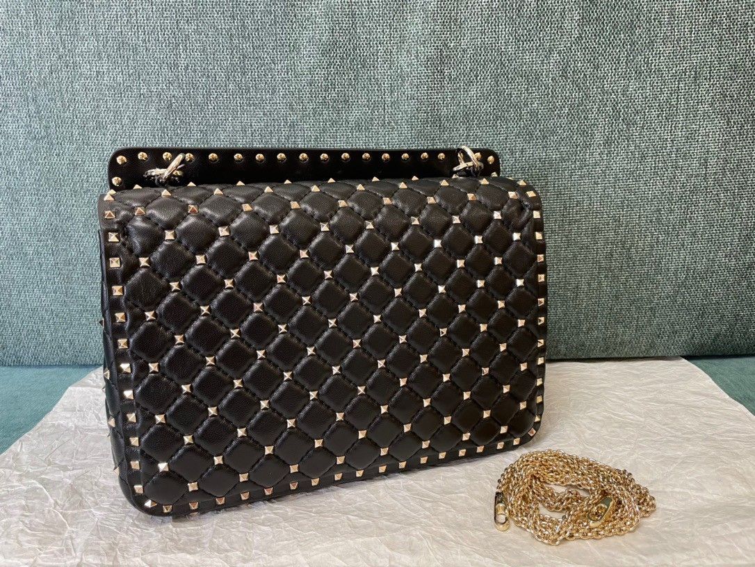 Valentino Rockstud Spike Large Bag In Black Nappa Lambskin