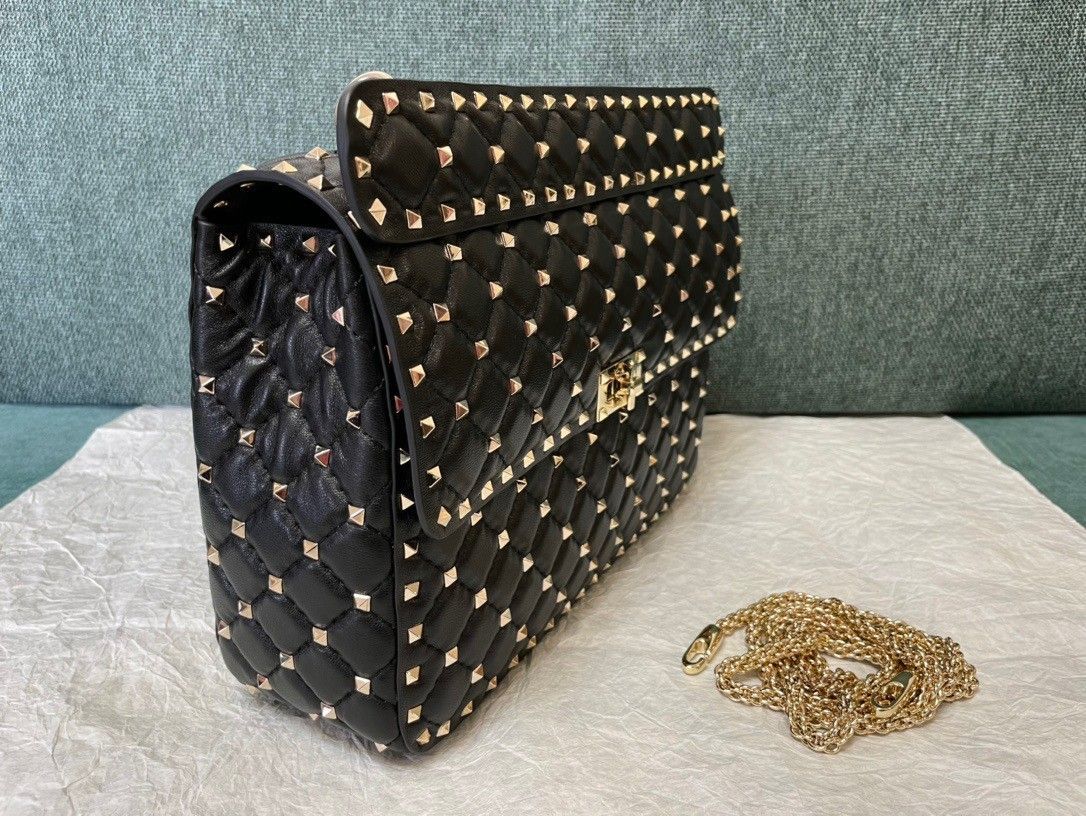 Valentino Rockstud Spike Large Bag In Black Nappa Lambskin