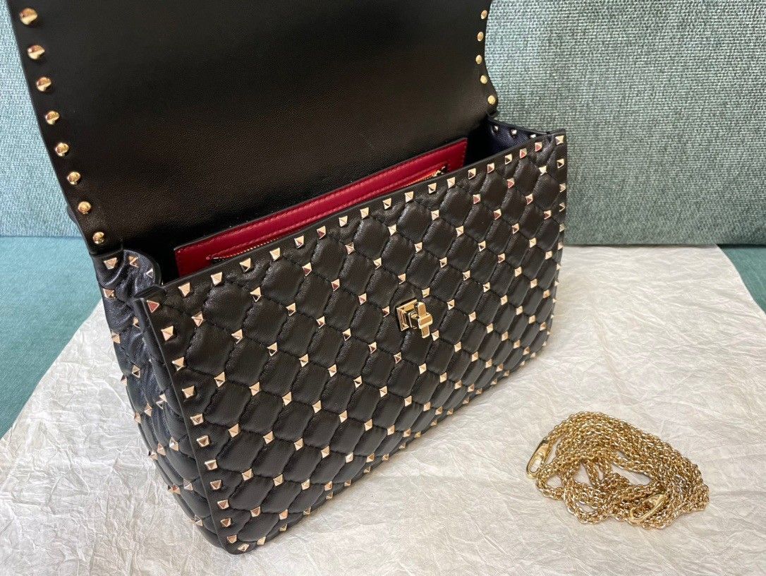 Valentino Rockstud Spike Large Bag In Black Nappa Lambskin