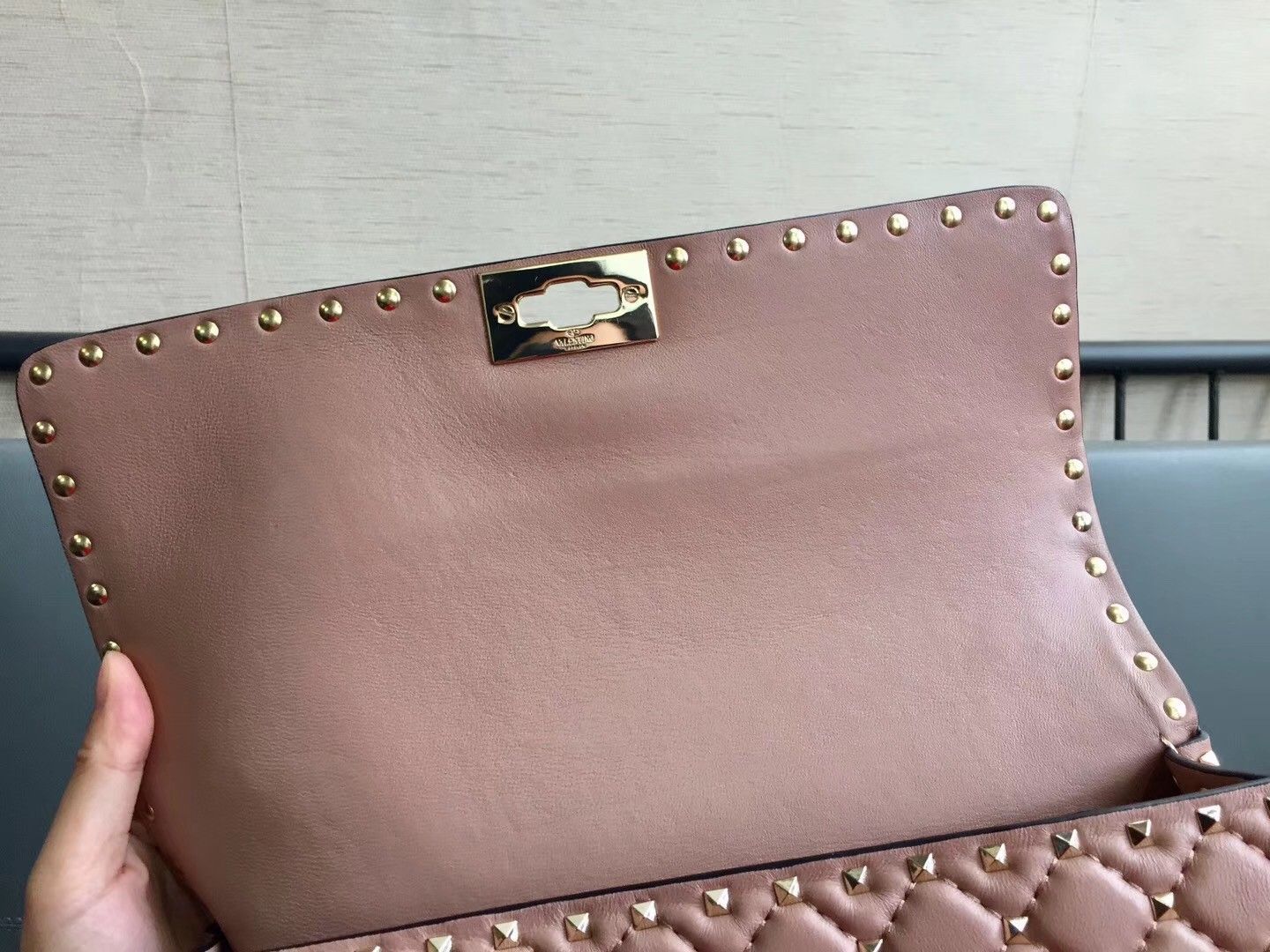 Valentino Rockstud Spike Large Bag In Poudre Nappa Lambskin